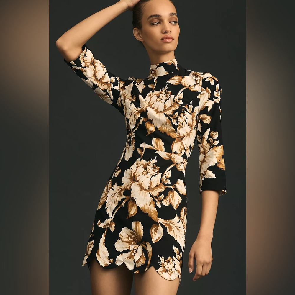 Floral Black and Brown Mini Dress